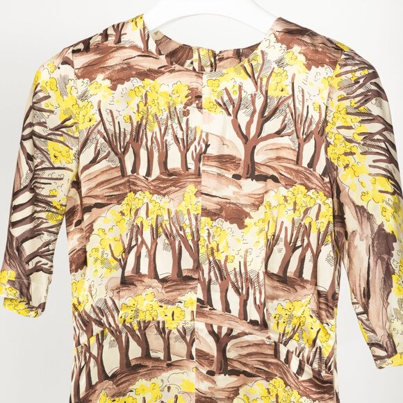 Marni AW/13 Brown & Yellow Forest-Print Viscose 3/4-Sleeve Blouse - Picture 3 of 10